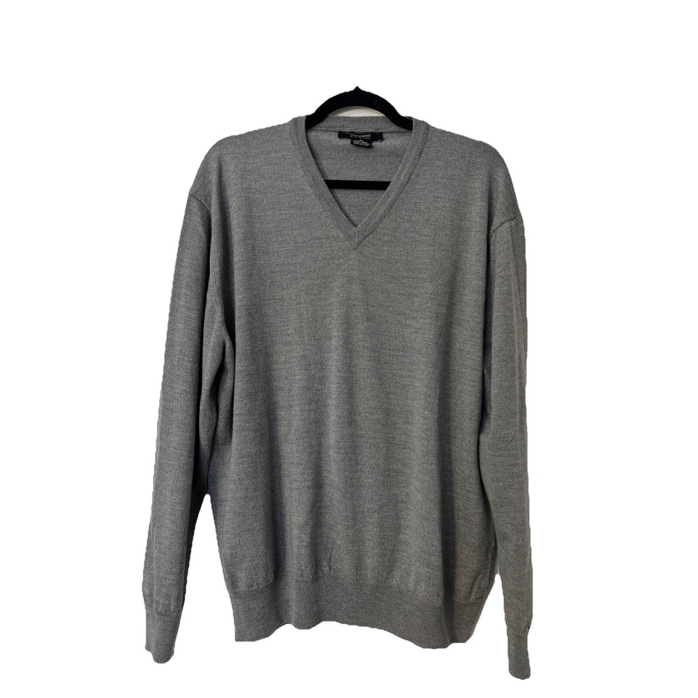 Giorgiolini 100%‎  Merino Wool Gray Wool Knit V Neck Sweater Size XL
